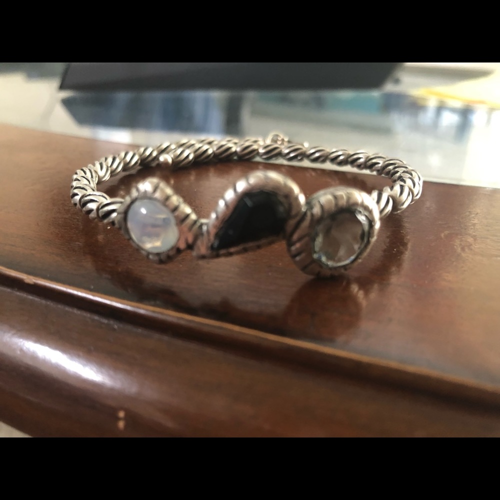 Vintage Alex and Ani Treasure Trove (Jet black) silver tone wrap bracelet